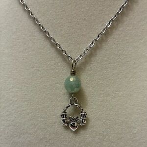 Claddagh Charm and Jade Bead Necklace